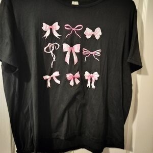 Woman's Black T-Shirt with Pink Bow Designs